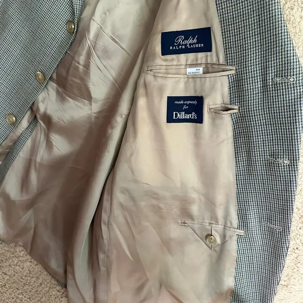 Ralph‎ Lauren Wool Silk Blend Sport coat Fully Lined Mens Sz. 48R Checked